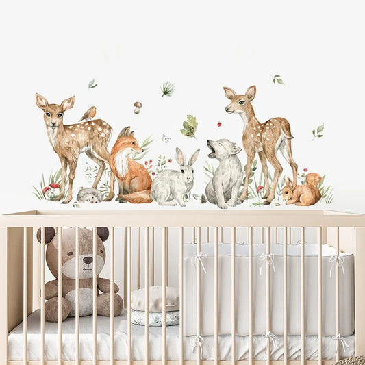 Cartoon Forest Animals Deer Wall Stickers Nursery Vinyl Decals Kids Room Decor