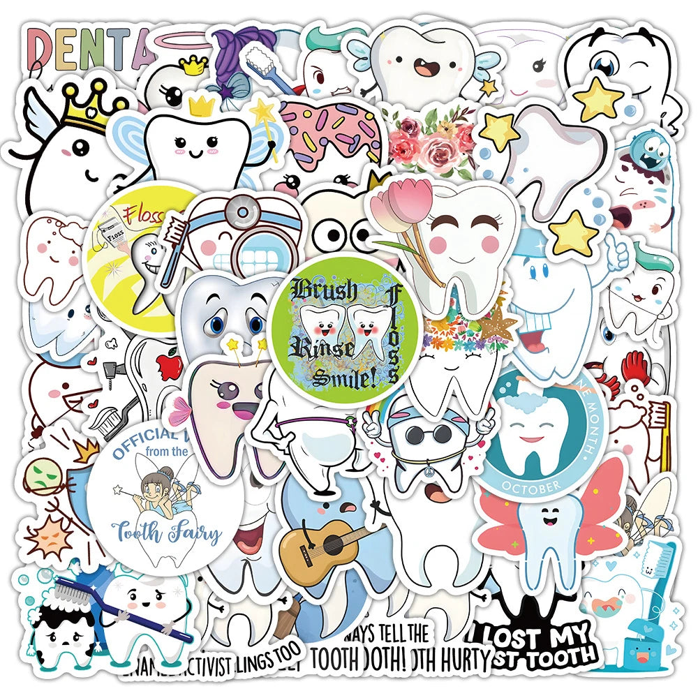 10/30/50pcs Cute Funny Cartoon Protect Teeth Graffiti Stickers Kawaii Laptop Phone Suitcase Decoration Stationery Sticker Toys