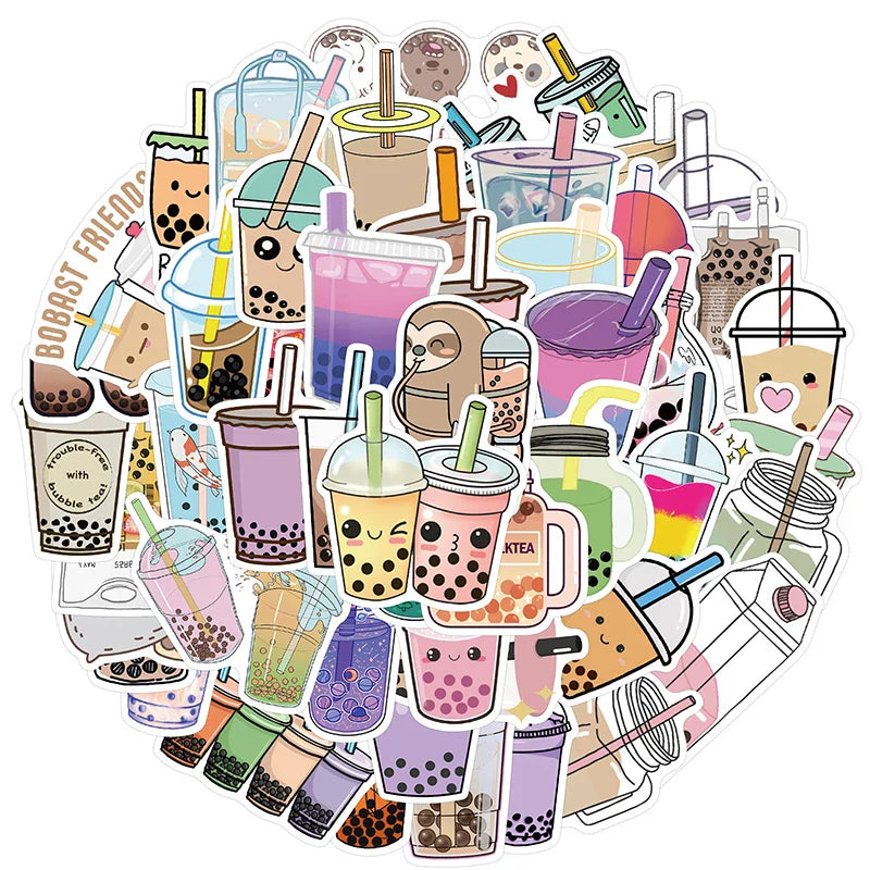 Kawaii Pearl Drink Stickers: Kids Sketchbook & Laptop Decor