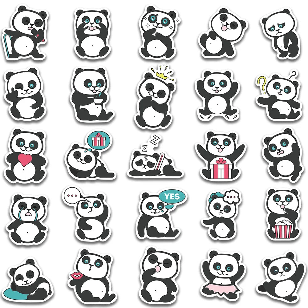 50pcs Cute Cartoon Panda Animals Stickers Kids Toy Vinyl Waterproof Graffiti Guitar Laotop Phone Luggage Sticker Decals