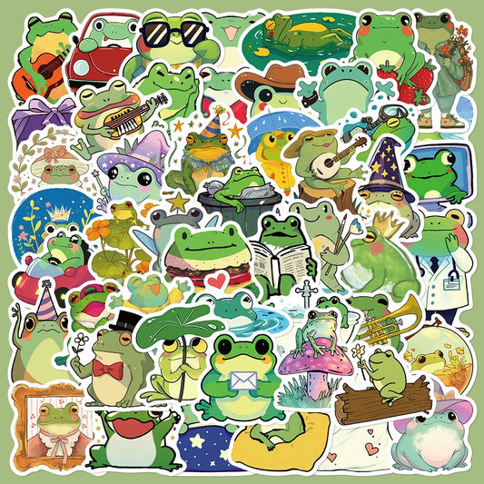 50pcs Cute Frog Graffiti Stickers for Helmet, Wall, DIY Decoration