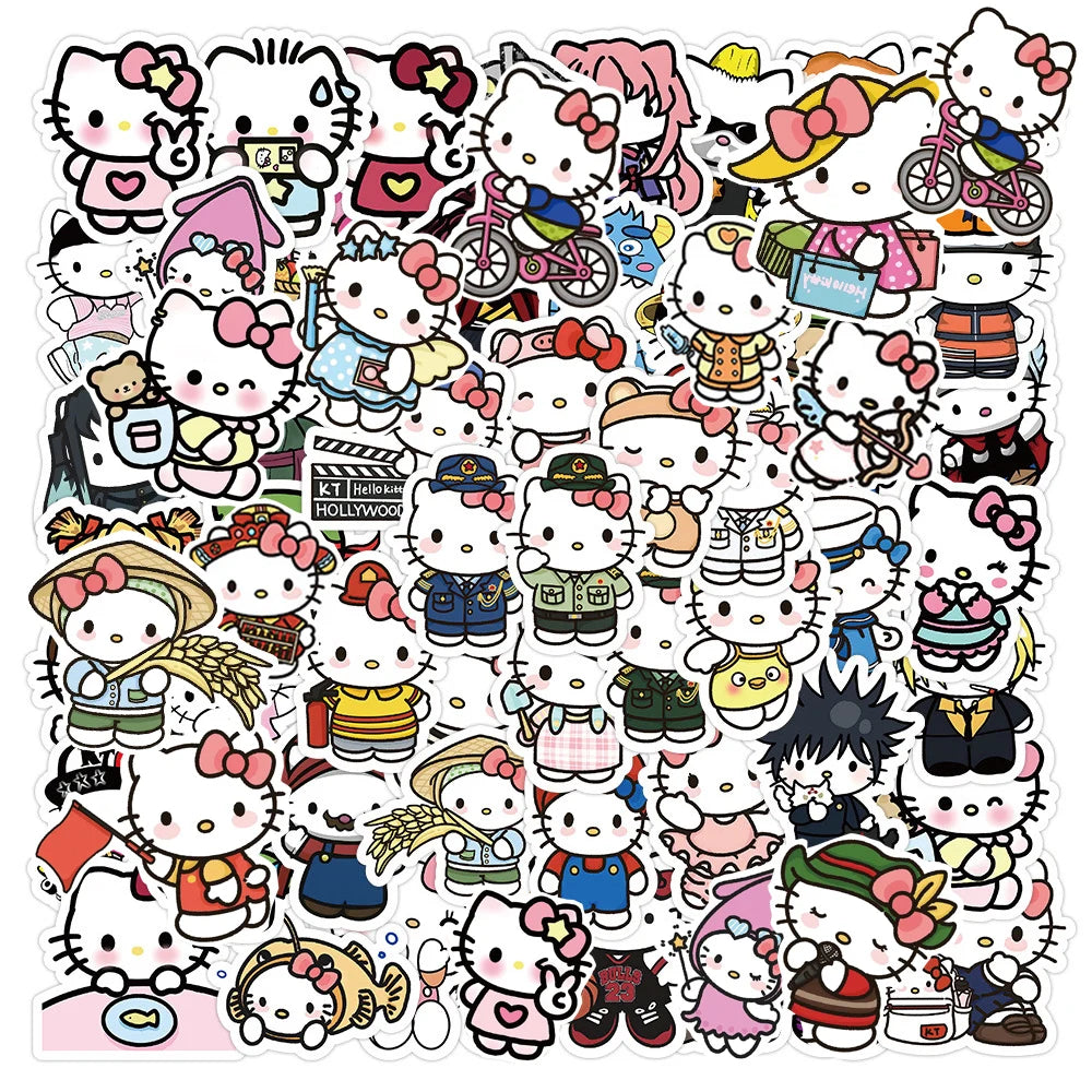 10/30/50/104pcs Hello Kitty Sanrio Stickers Kawaii Cartoon Kids Girls Sticker Toy DIY Phone Laptop Guitar Anime Graffiti Decals