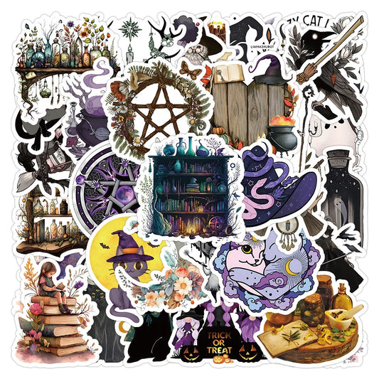 Gothic Magic Cat Stickers Waterproof Decals for Laptop, Motorcycle, Luggage