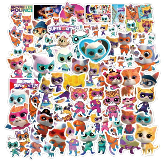 50pcs Super Kitties Stickers for Luggage, Stationery, Water Cup, Car, Phone, Scooter, Laptop, Refrigerator
