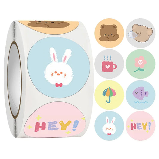 100-500PCS Children's Stickers DIY Gift Sealing Label Cartoon Animal Roll Stickers Photocard Decor Packaging Stickers for Kids