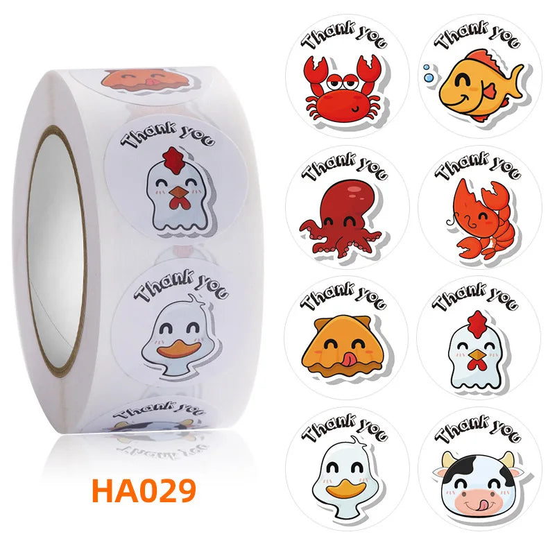 500pcs 1inch Cartoon Animal Children Sticker Label Thank You Cute Toy Game Sticker DIY Gift Sealing Label Decoration