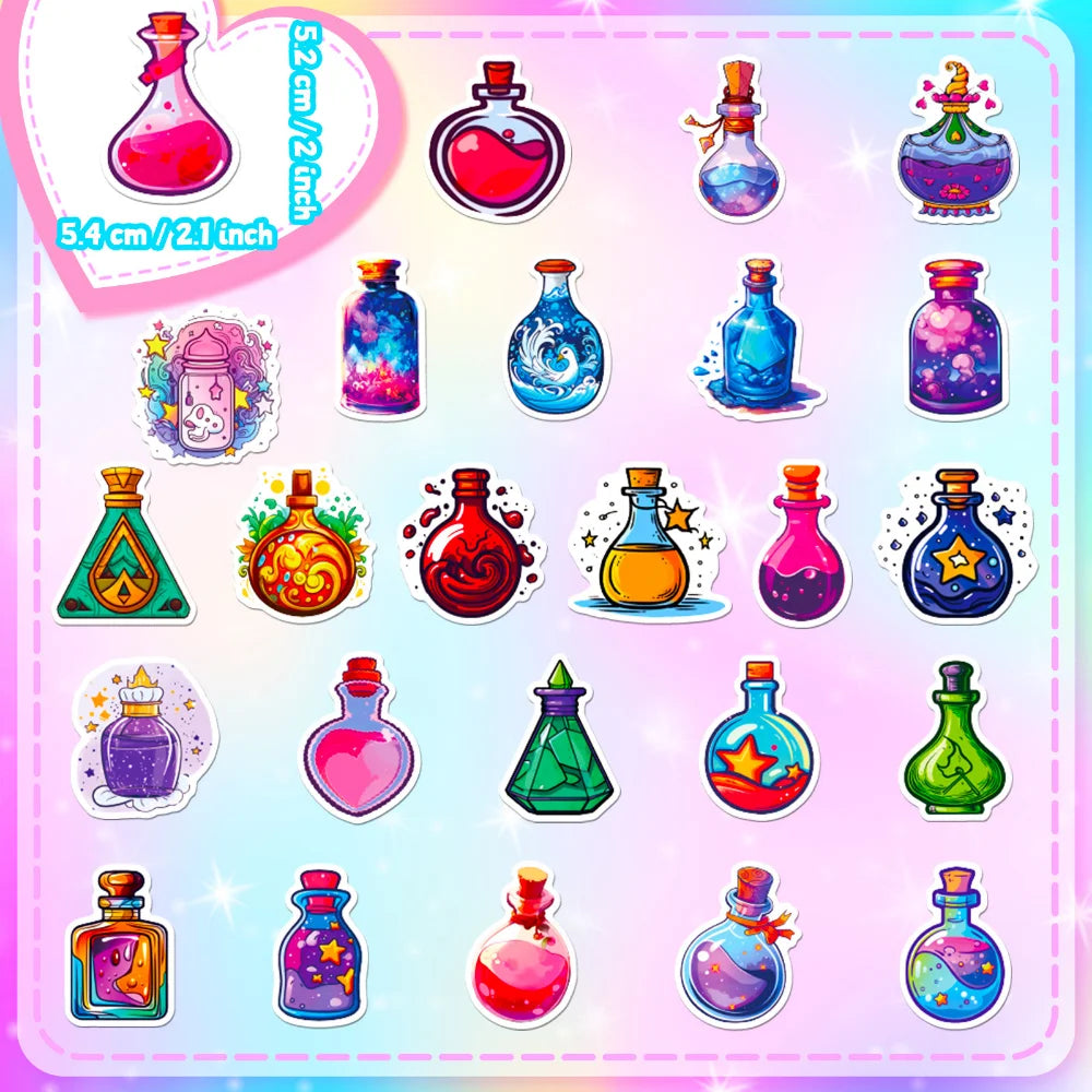 10/50PCS Colorful Magic Bottle Stickers Funny Cute Decals For Kids Laptop Luggage Fridge Diary Bike Phone Notebook Stickers