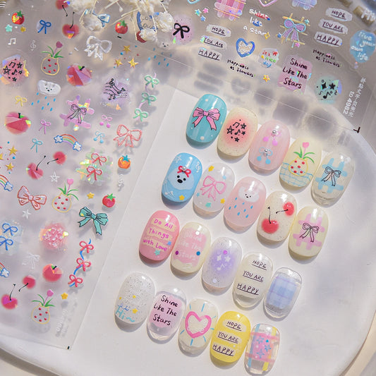 Cherry Fruit Dog Nail Art Stickers - Colorful Cartoon Decals