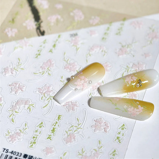 Peach Blossom 3D Nail Art Stickers - Spring Floral Design