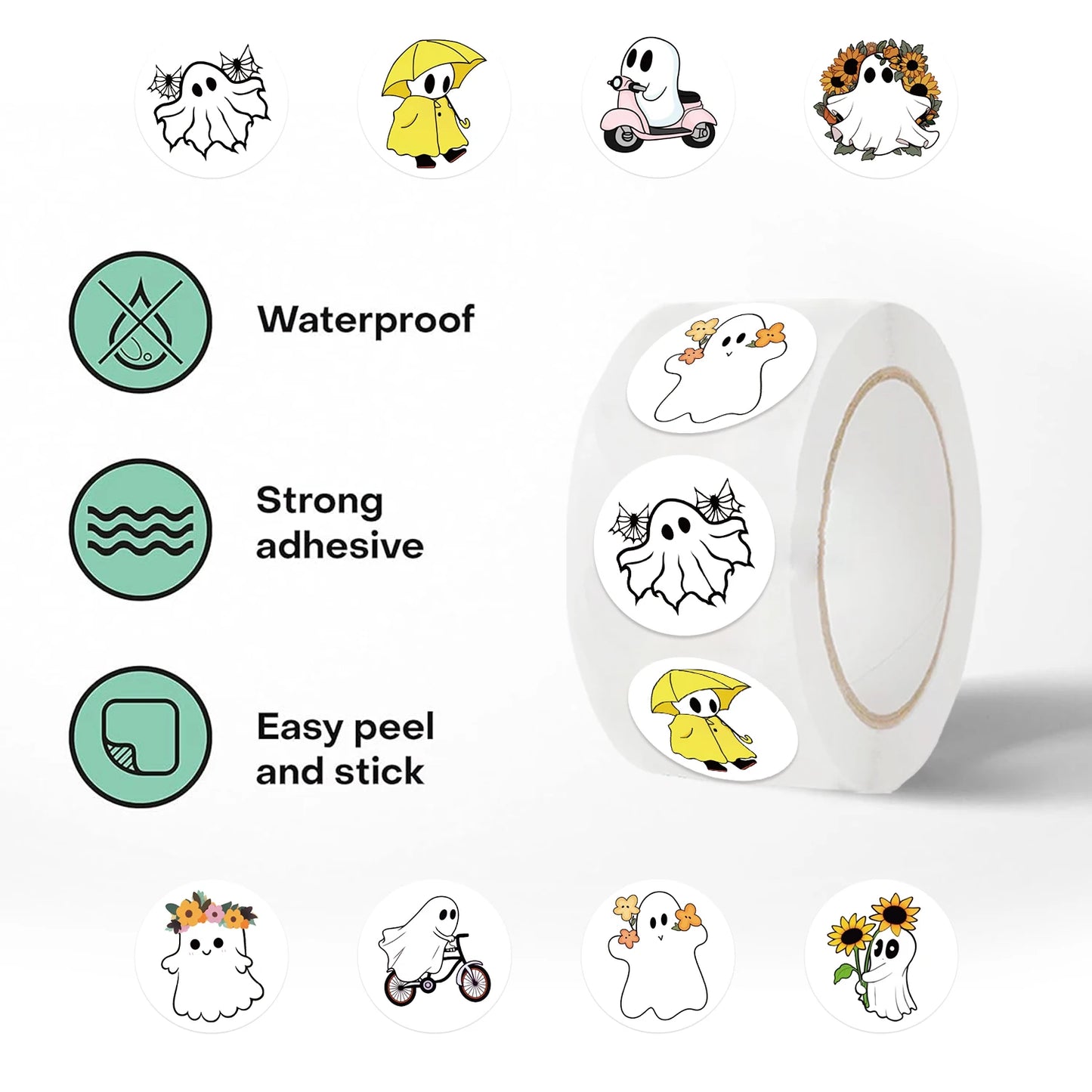 500pcs Cute Ghost Stickers Roll Cute Reward Encourage Stickers for School Teacher Kids Student Stationery Toys