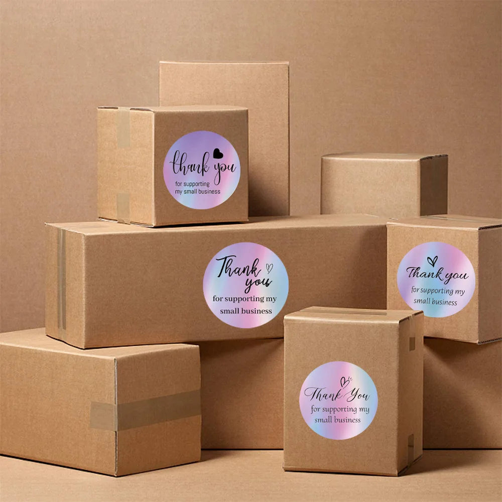 500pcs/roll Thank You Sticker 3.8cm Hologram Silver for Supporting Small Business Labels Envelope Sealing Gift Packaging Sticker