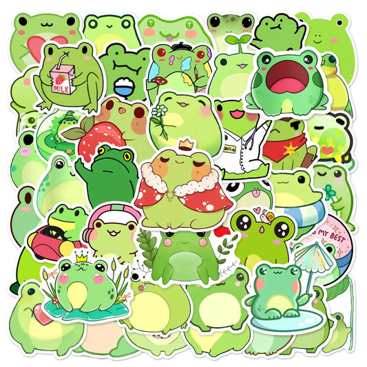50pcs Cute Green Frog Stickers for Helmet, Wall, Desktop Decoration