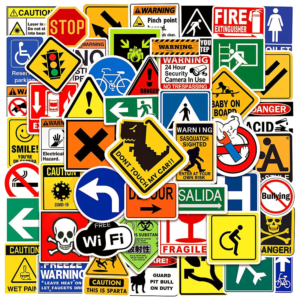 10/30/50/100PCS Sign Warning Stickers Danger Banning DIY Skateboard Fridge Laptop Motorcycle Wall Decals Waterproof Sticker Toys