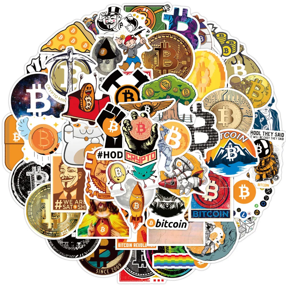 50Pcs Funny Bitcoin/Dogecoin Commemorative coin Stickers For Motorcycle Notebook Computer Car Children's Toys Decal