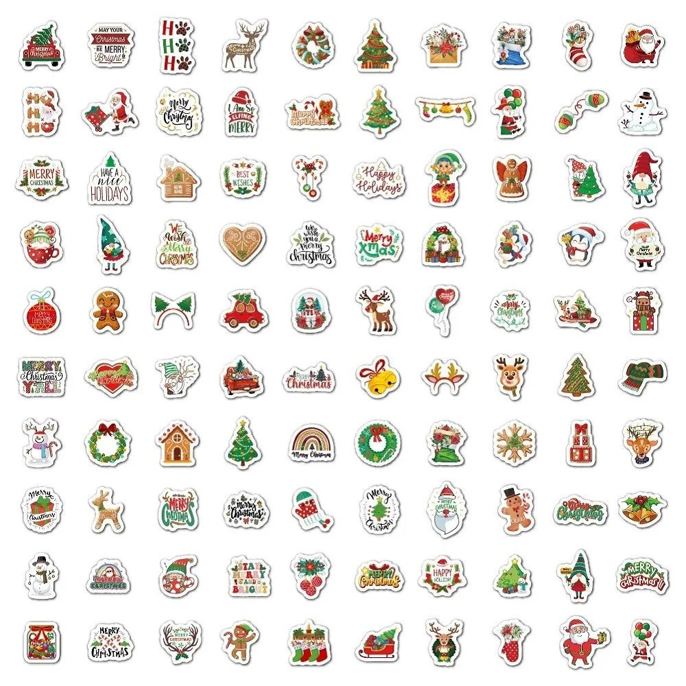 50/100Pcs Cartoon Santa Claus Christmas Tree Graffiti Stickers Skateboard Water Bottle Suitcase Stickers Waterproof Classic Toy