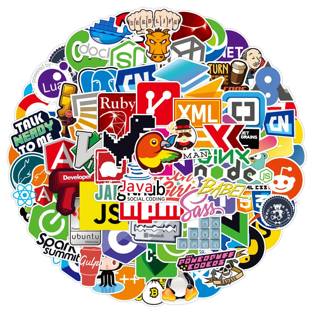 Cool Programmer Stickers: Java, PHP, Docker, HTML Decals for Laptop, Phone, Car, Toy (10/30/50/100pcs)