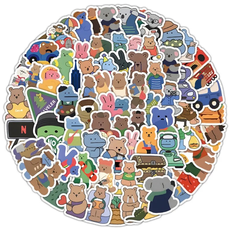 100pcs Kawaii Graffiti Stickers for Laptop, Phone, Car, Scooter, Water Bottle, Suitcase, Stationery, Refrigerator