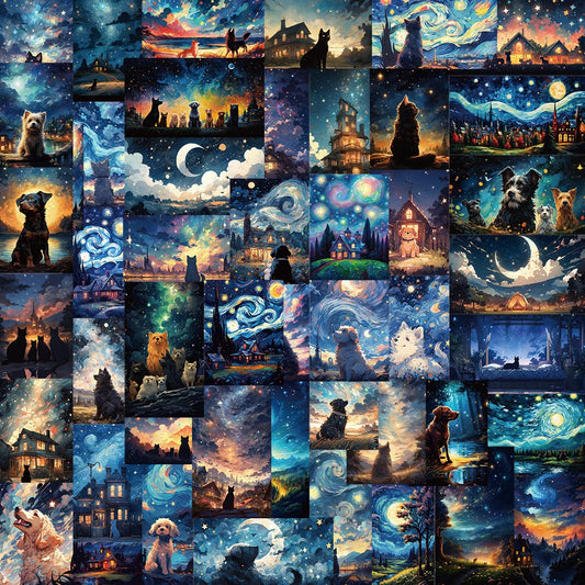 Kawaii Night View Aesthetic Stickers - 10/30/50pcs Cartoon Laptop Phone Diary Decor