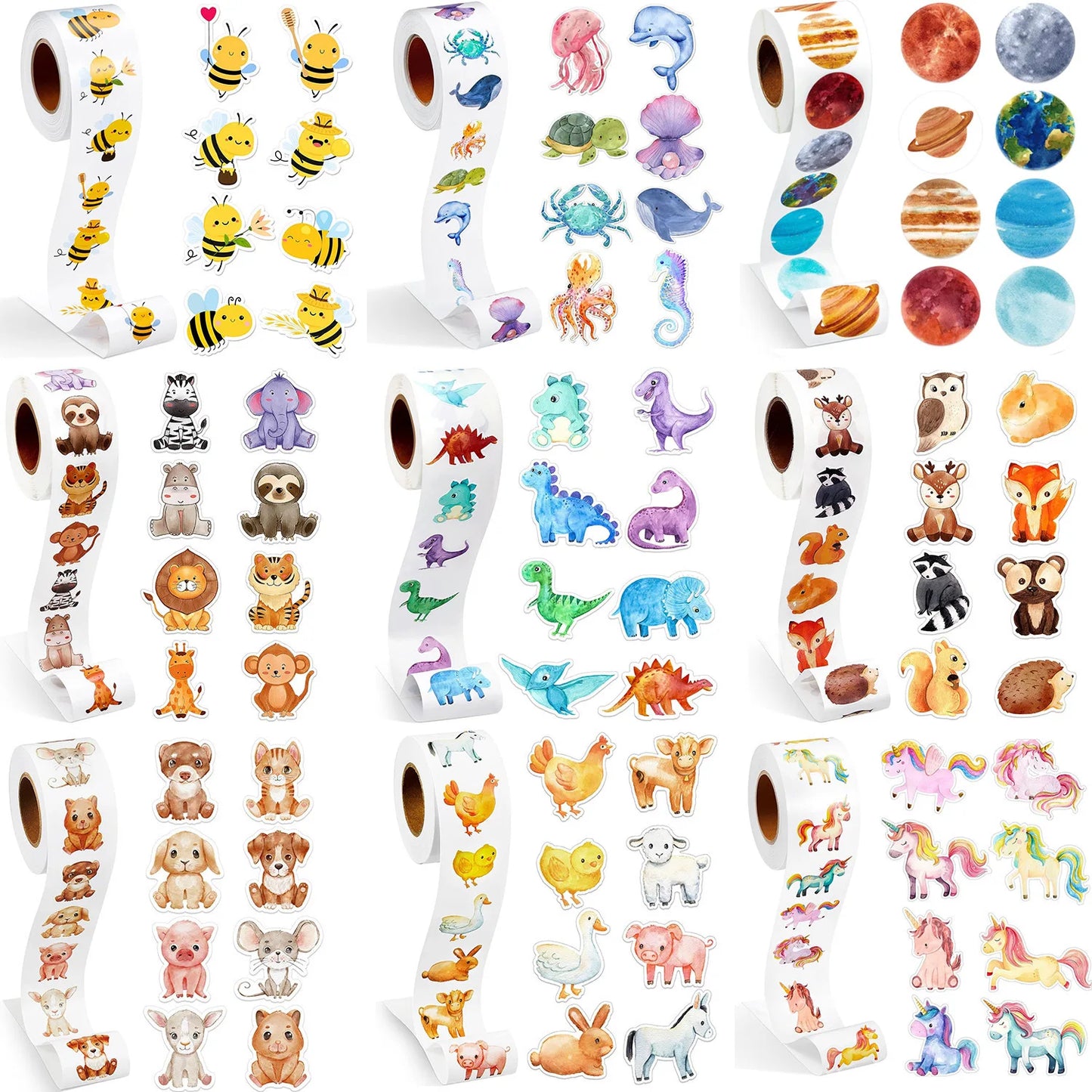 50-500pcs Cartoon Farm Zoo Animals Stickers Decoration Reward DIY Stickers Scrapbook Skateboard Round Sealing Label Stationery