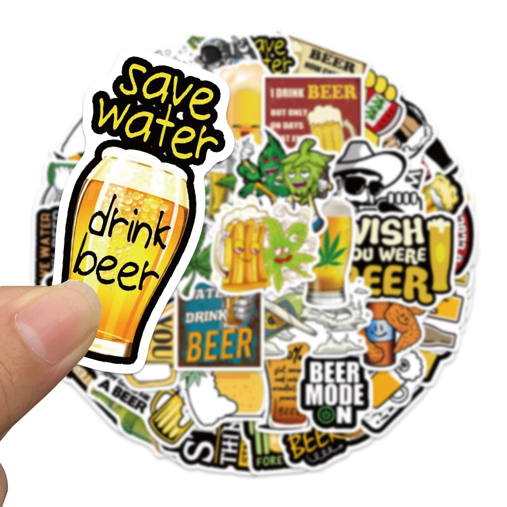 50pcs Funny Cartoon Beer Stickers For Luggage Guitar Phone Skateboard Vinyl Waterproof Graffiti Car Laptop Decals