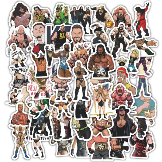 60pcs WWE Wrestling Cartoon Stickers for Laptop, Phone, Scooter, Suitcase, Water Bottle, Stationery, Refrigerator