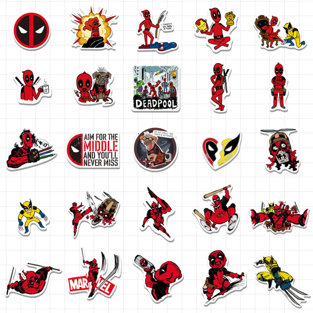 10/30/50PCS Marvel Deadpool Wolverine Sticker Packs