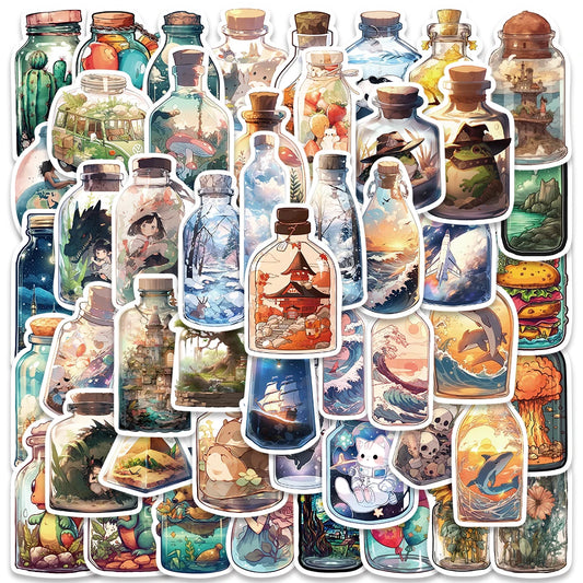 50PCS Cartoon Landscape Bottle Stickers Kawaii Anime Laptop Bike Luggage Decor