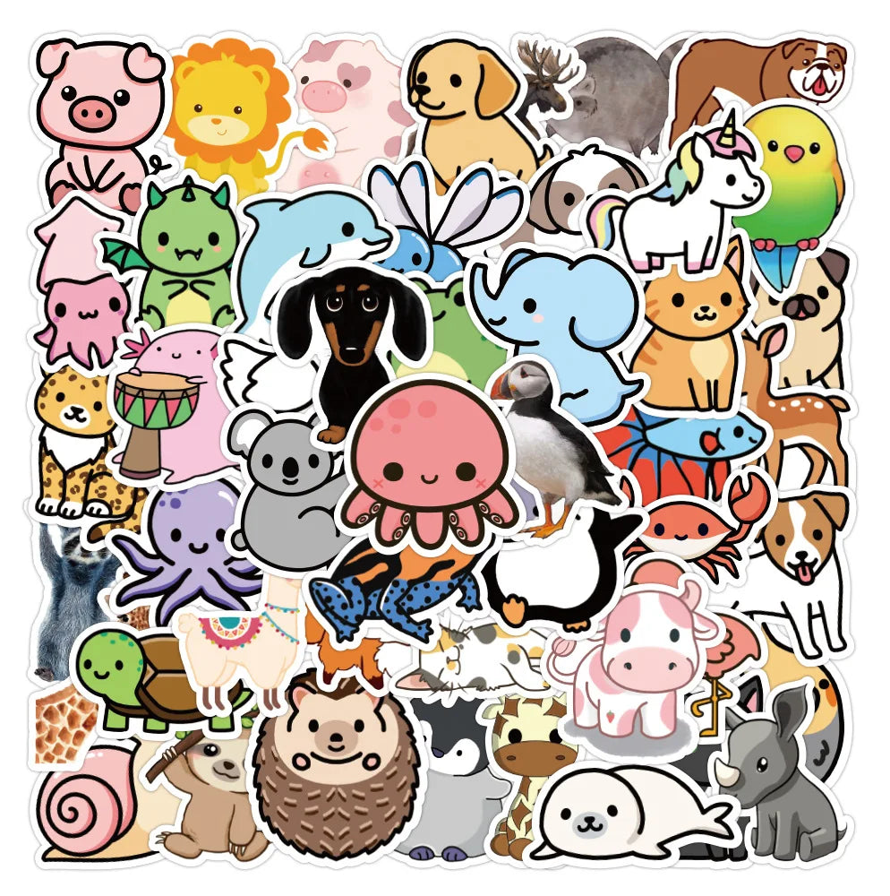 50pcs Cute Animal Stickers for Laptop, Phone, Car, DIY Decoration