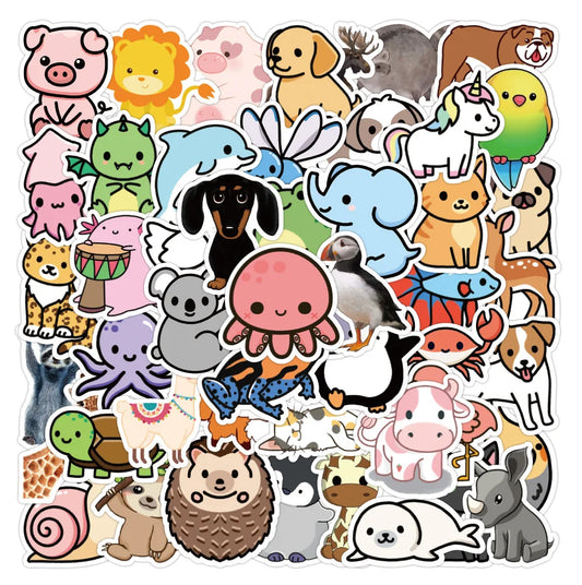 50pcs Cute Animal Stickers for Laptop, Phone, Car, DIY Decoration