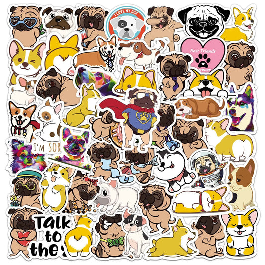 50pcs Cartoon Dog Stickers for Helmet, Wall, DIY Decoration with Storage Box