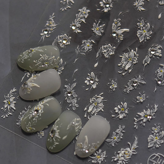 5D Floral Nail Art Stickers: Yellow Stamen 3D Decals