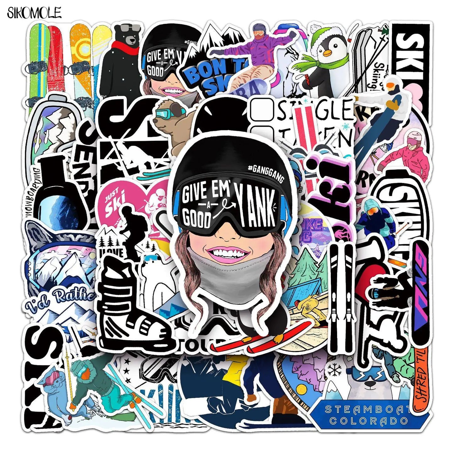 Cartoon Animal Skiing Stickers Pack - Skateboard, Laptop, Motorcycle, Phone Decals