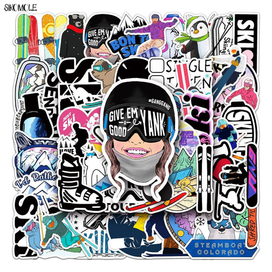 Cartoon Animal Skiing Stickers Pack - Skateboard, Laptop, Motorcycle, Phone Decals