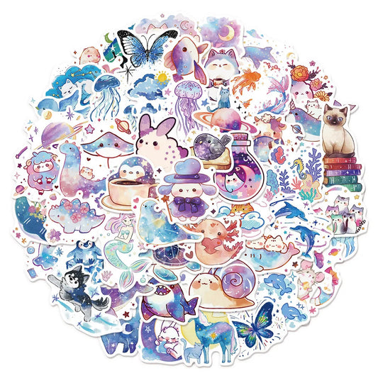 50Pcs Starry Sky Animal Stickers Waterproof Decals