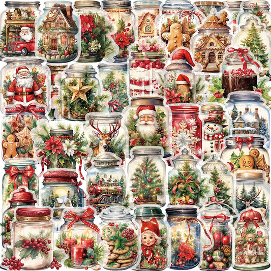 50PCS Christmas Bottle Stickers Aesthetic Skateboard Laptop Guitar Graffiti Luggage Sticker Waterproof PET Decal Toys