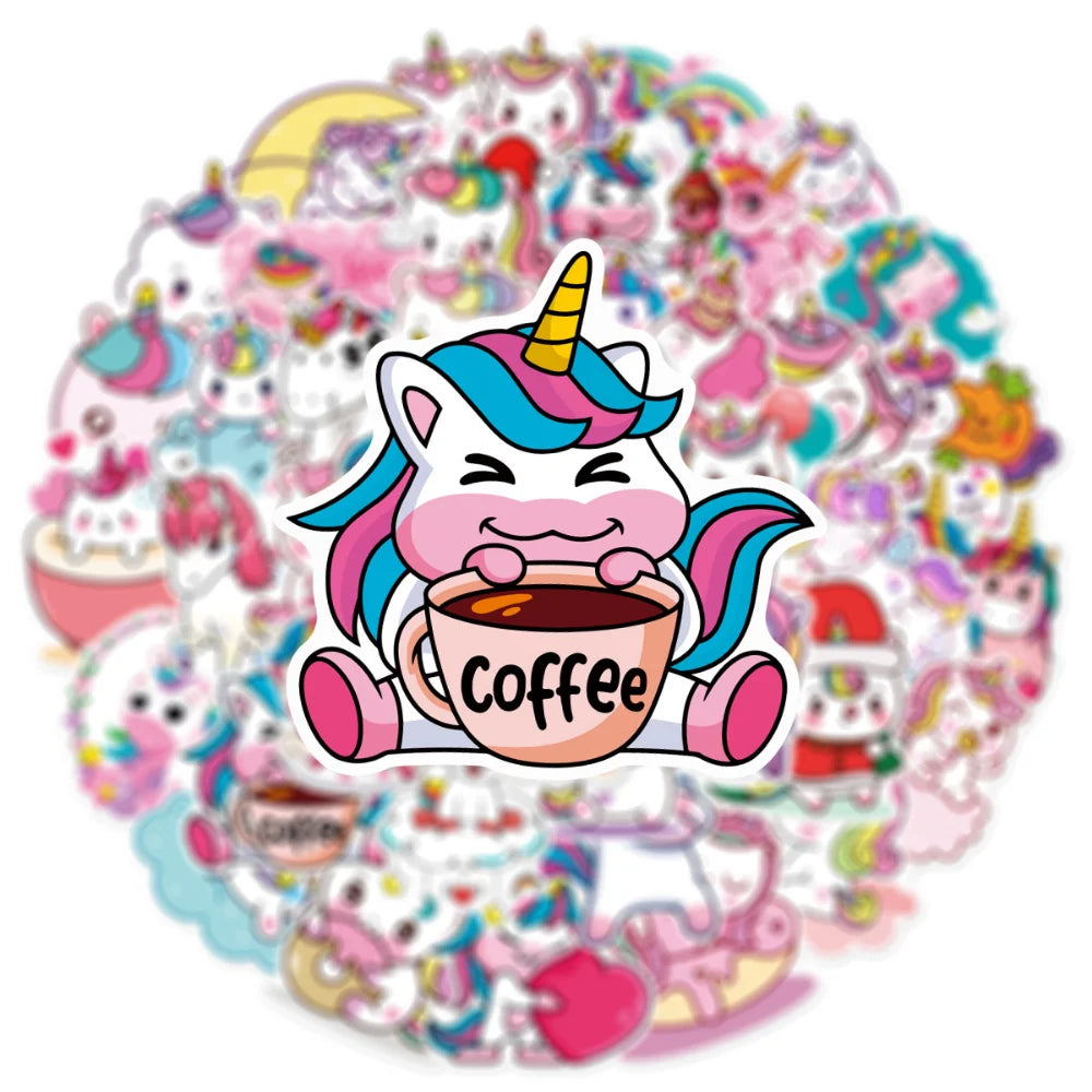 10/50Pcs Cute Cartoon Horse Stickers for Laptop Luggage Phone Car Scooter Funny Vinyl Decal for Kids Girl Children Gift