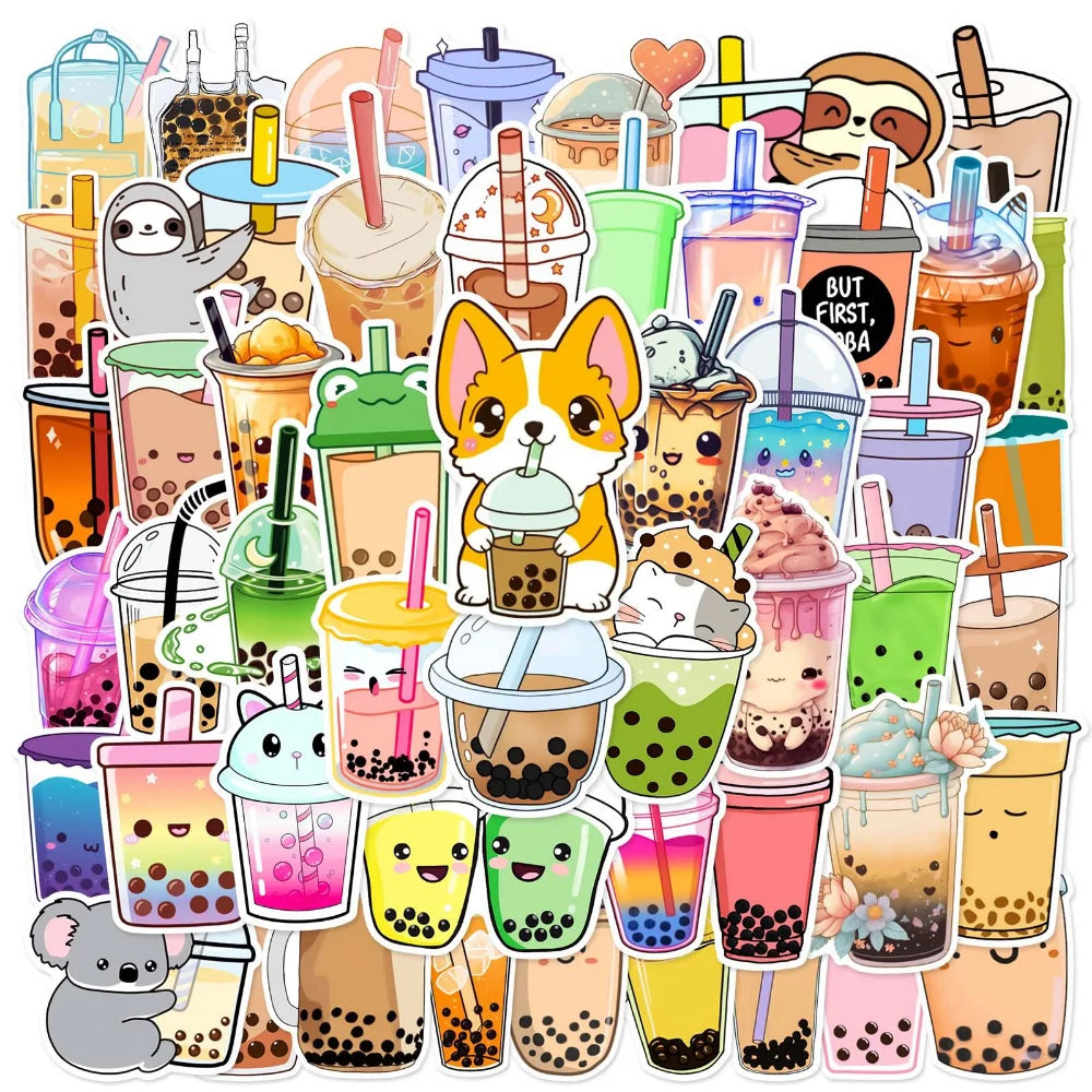 10/50Pcs Pearl Milk Tea Drink Cup Graffiti Stickers for DIY Scrapbook Suitcase Water Bottle Phone Laptop Guitar Kids Toy