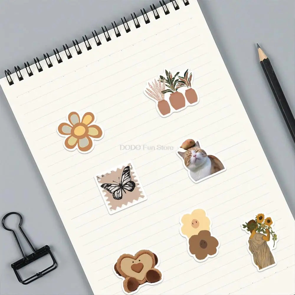 10/25/50PCS Ins Style Cute Stickers Brown Decals Decoration DIY Phone Notebook Suitcase Laptop Fridge Wall Sticker