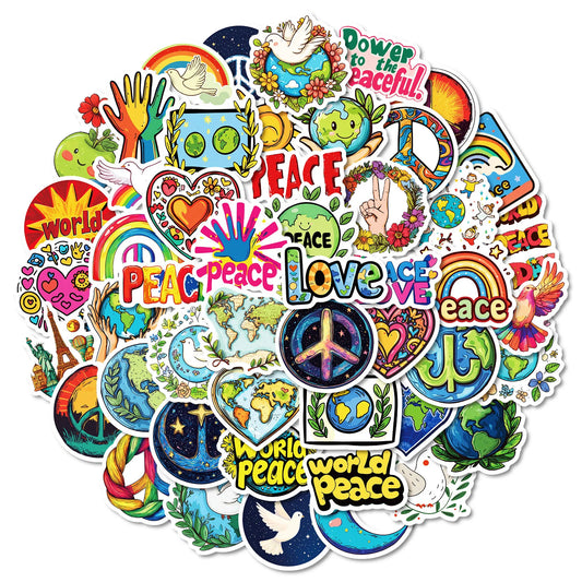 World Peace Cartoon Stickers Pack - Funny Graffiti Decals for Luggage, Laptop, Phone, Guitar, Car, Bike, Skateboard