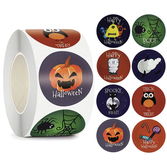 100-500pcs Halloween Pumpkin Face Sticker Label Ghost Party Decor Scrapbooking DIY Gift Packaging Sealing Sticker Labels