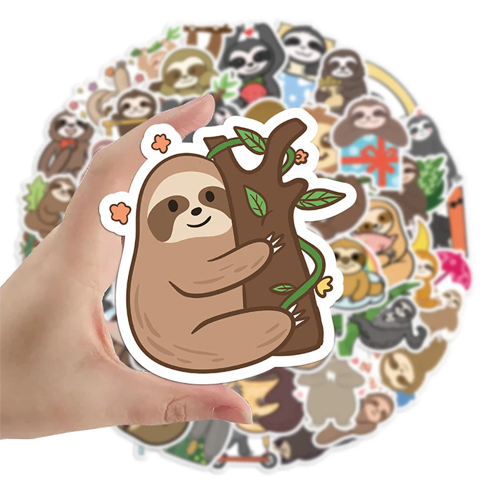 10/30/50PCS Cute Sloth Cartoon Stickers Kawaii Animals Decals Graffiti Toys DIY Skateboard Laptop Phone Fridge Car Kids Sticker