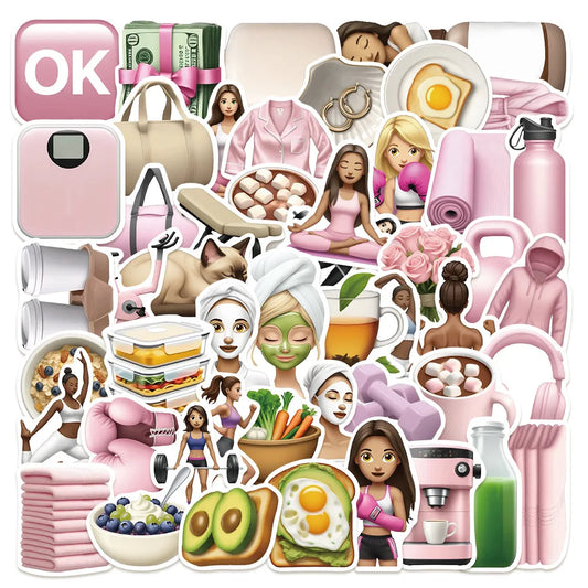 50Pcs Cartoon Gym Girl Stickers Waterproof Decals
