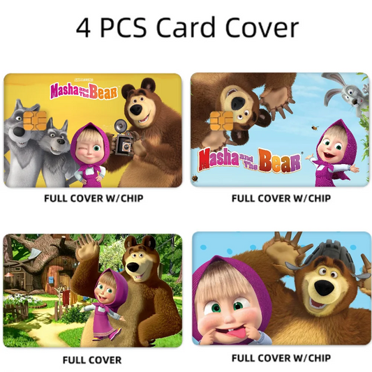 Masha & Bears Card Sticker Set - 4 Pcs Cover for Debit/Credit