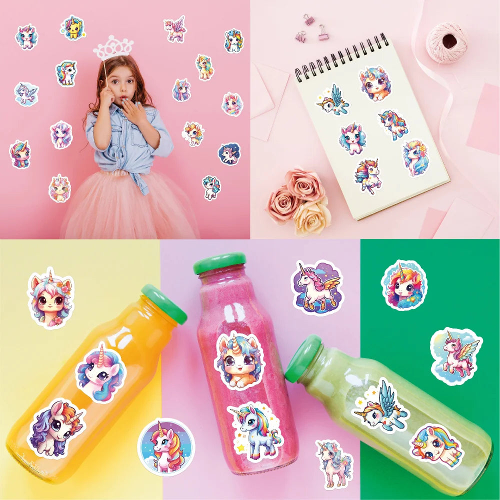 50/100Pcs Cartoon Rainbow Cute Horse Children Luggage Laptop Mobile Phone Decorative Stickers Waterproof Graffiti Wholesale