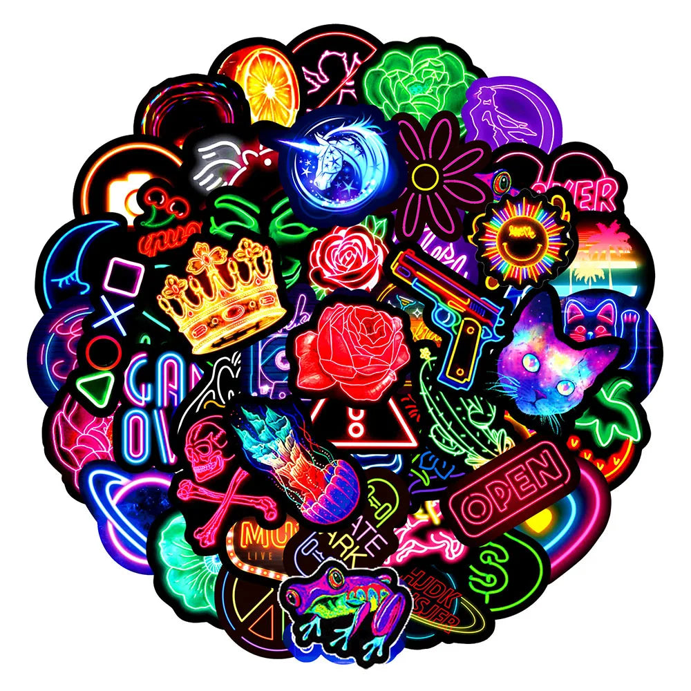 Neon Vinyl Stickers Pack: Laptop, Water Bottle, Bike