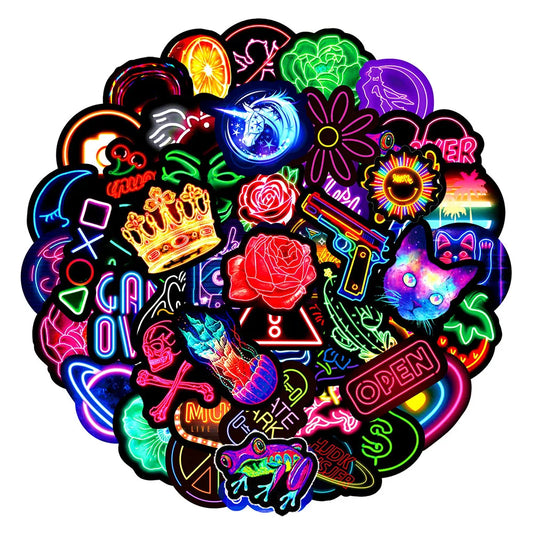 Neon Vinyl Stickers Pack: Laptop, Water Bottle, Bike