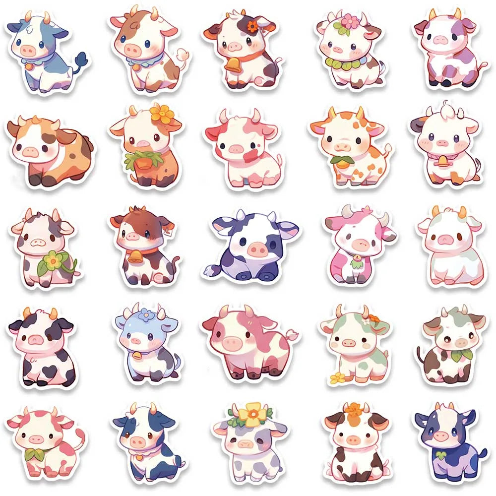 50pcs Waterproof Graffiti Cute Cartoon Cow Animal Sticker For Luggage Laptop Guitar Phone Skateboard Vinyl Decals