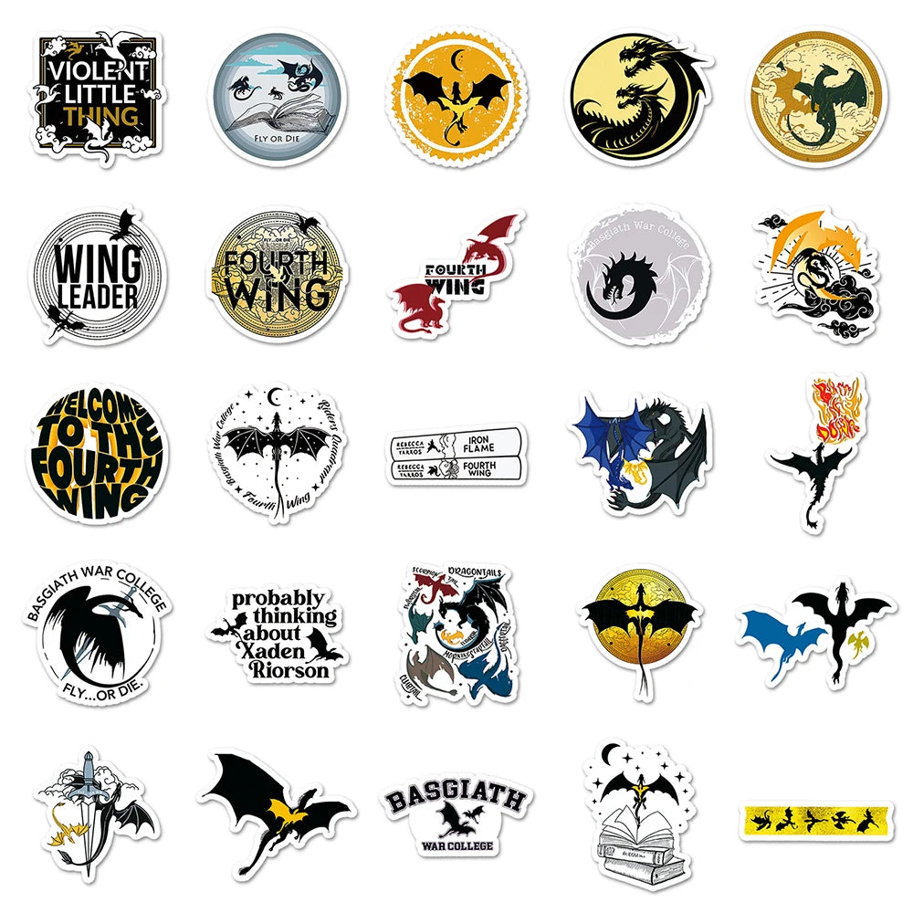 10/30/50pcs Cool Fantasy Fourth Wing Dragon Anime Stickers Laptop Phone Luggage Skateboard Fridge Car Waterproof Sticker Decal