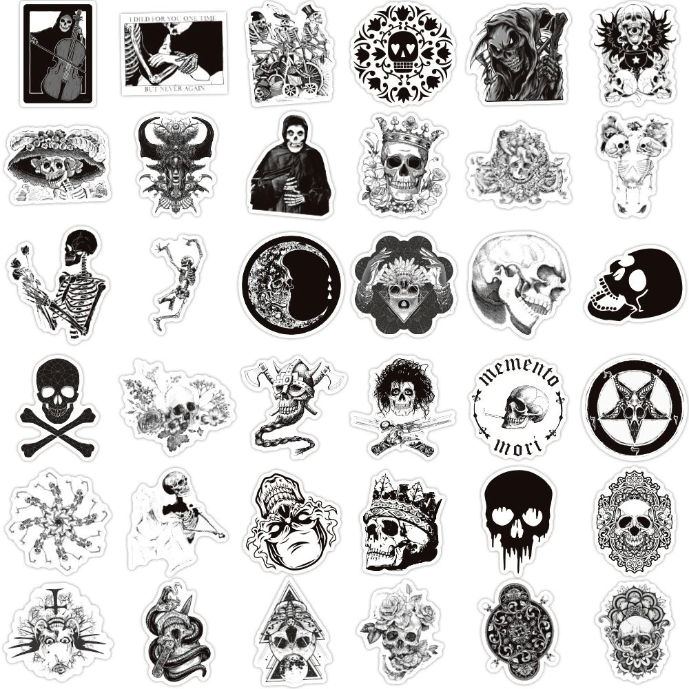 10/30/50/100pcs Cool Black White Punk Horror Gothic Graffiti Sticker Packs