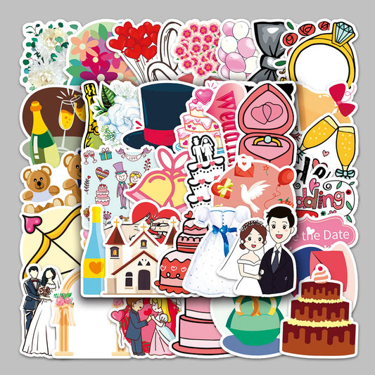 50pcs Cartoon Wedding Graffiti Stickers for Helmet Wall DIY Decoration